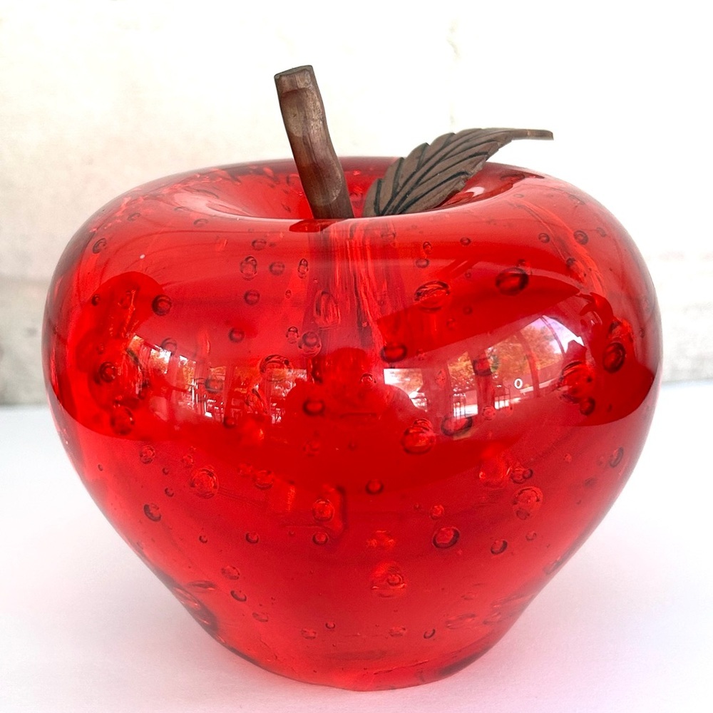 Red Apple Paperweight Brass Stem - Picture 3 of 6